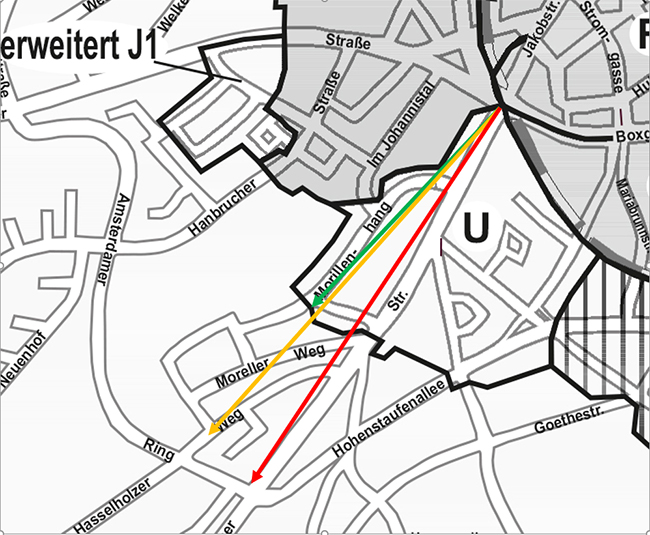 Bewohnerparkzone U - Entfernungen